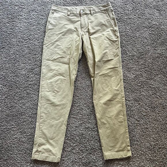 Lululemon ABC Slim Fit Trouser Cotton Versatwill Khaki Tan Stretch Chino 33x32 - Picture 1 of 7